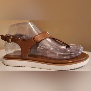 MICHAEL KORS Brady Thong Flat Slingback Sandals Acorn Brown Leather Size 6 M